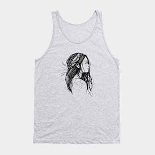 The Girl With Feathers Black And White Drawing Tank Top